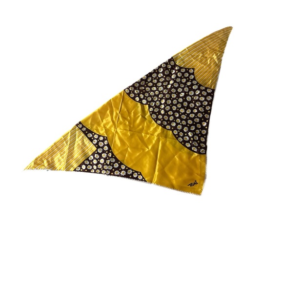 Vintage Yellow and Brown Floral Scarf - Picture 2 of 3